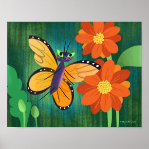 Monarch Butterfly and Red Mum Daisies Poster