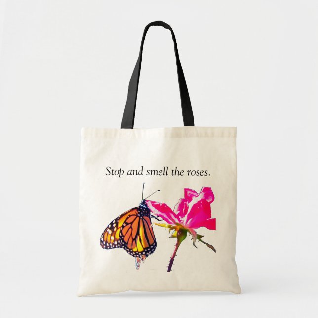 Monarch Butterfly and Rose Tote Bag (Front)