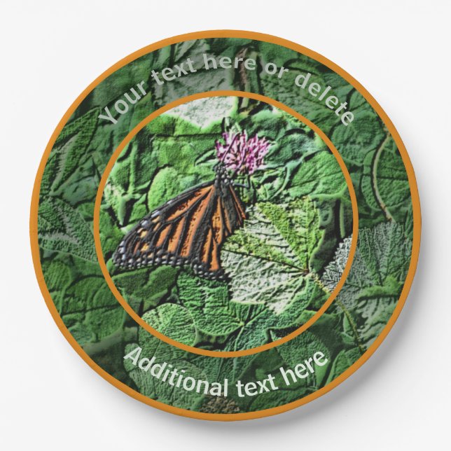 Monarch Butterfly Art Nature Personalised Party Paper Plate (Front)