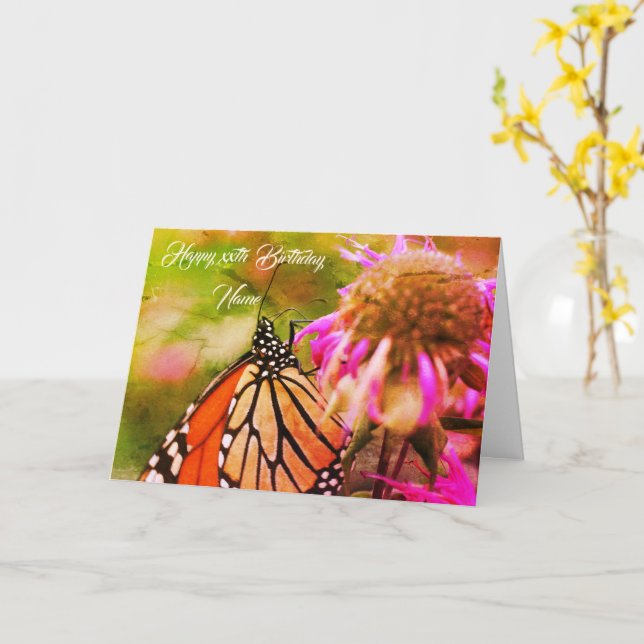 Monarch Butterfly Art Personalised Birthday  Card (Yellow Flower)