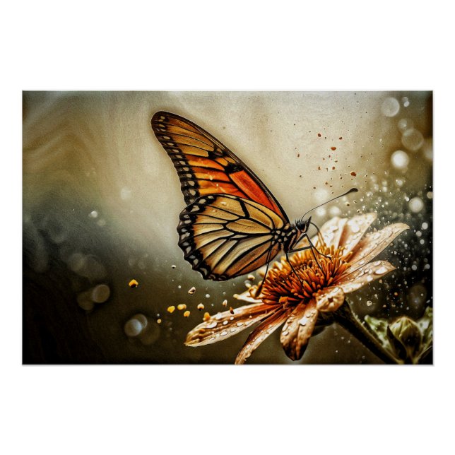 *~* Monarch Butterfly Artsy Taupe Flower AP52 Poster (Front)