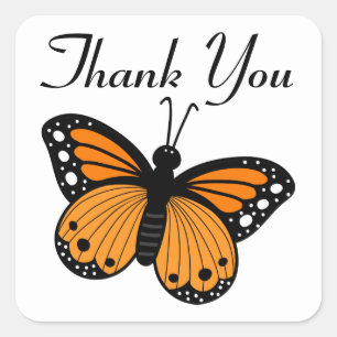 Monarch Butterfly Black Orange Wedding Thank You  Square Sticker