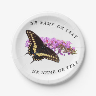 Monarch Butterfly ( Black / Yellow ) on lilac Paper Plate