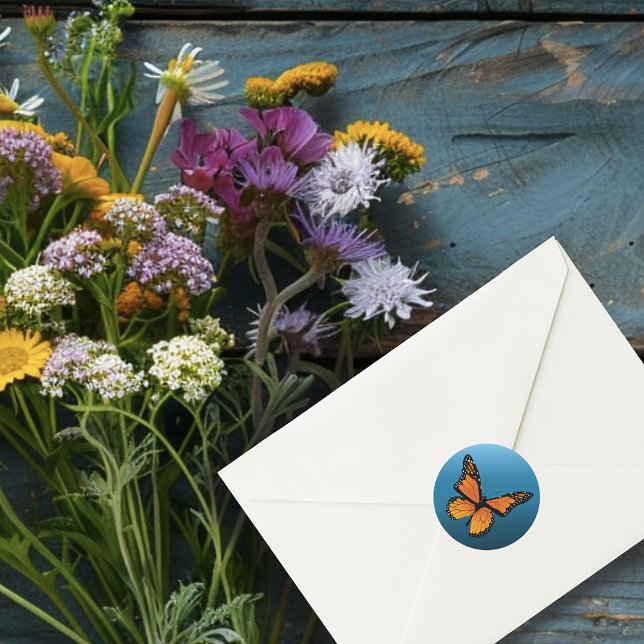 Monarch Butterfly Blue Ombre Classic Round Sticker (Creator Uploaded)