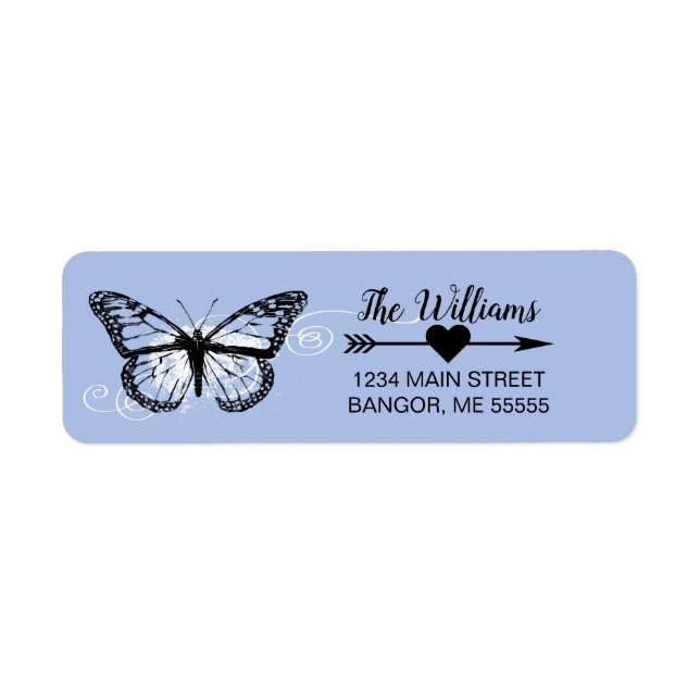 Monarch Butterfly Blue Return Address Label (Front)
