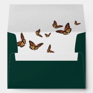  Monarch Butterfly Botanic Forest Green Wedding  Envelope