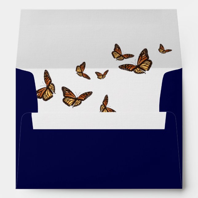  Monarch Butterfly Botanic Navy Blue Fall Wedding  Envelope (Back (Bottom))