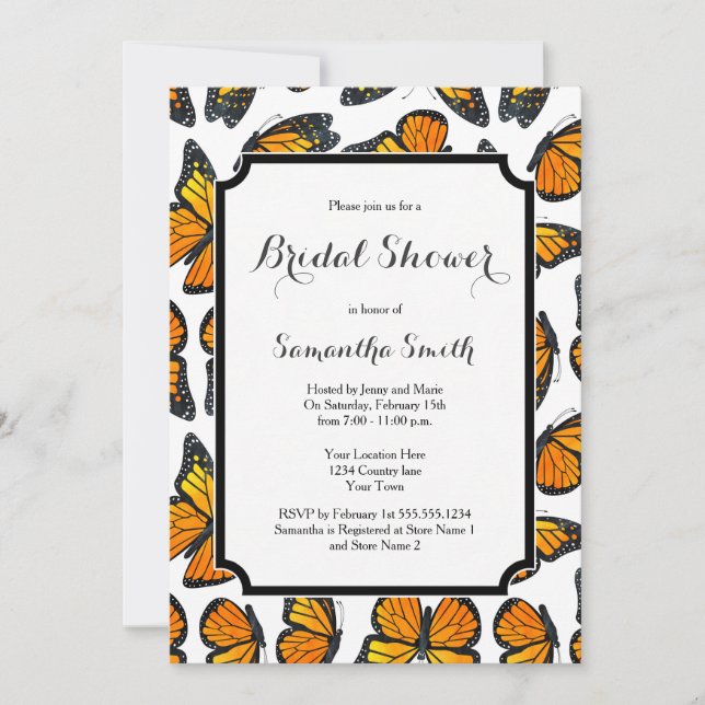 Monarch Butterfly Bridal Shower Invitation (Front)