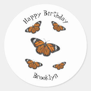 Monarch butterfly cartoon illustration classic round sticker