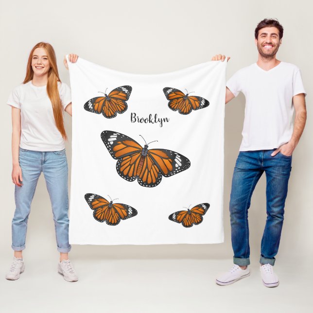 Monarch butterfly cartoon illustration fleece blanket (In Situ)