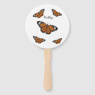 Monarch butterfly cartoon illustration hand fan