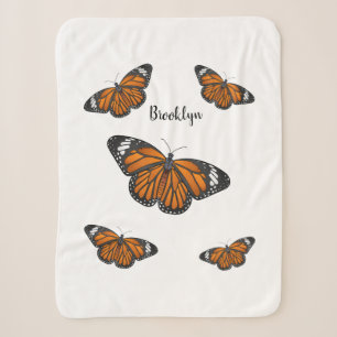 Monarch butterfly cartoon illustration sherpa blanket