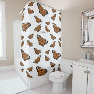 Monarch butterfly cartoon illustration shower curtain