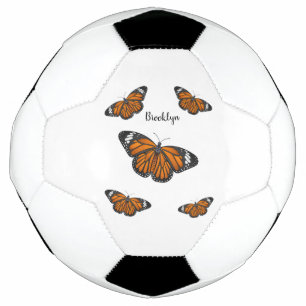 Monarch butterfly cartoon illustration soccer ball