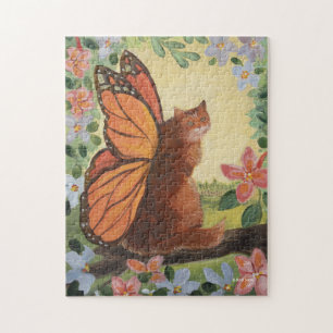 Monarch Butterfly Cat in Meadow Jigsaw Puzzle
