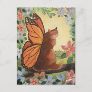 Monarch Butterfly Cat in Meadow Postcard