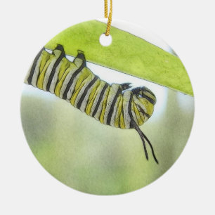 Monarch Butterfly Caterpillar Exploring A Milkweed Ceramic Tree Decoration