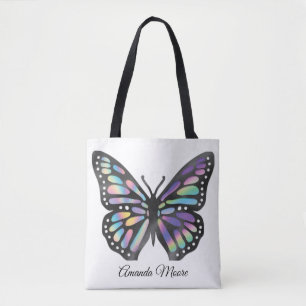Monarch butterfly colourful modern holograph foil tote bag