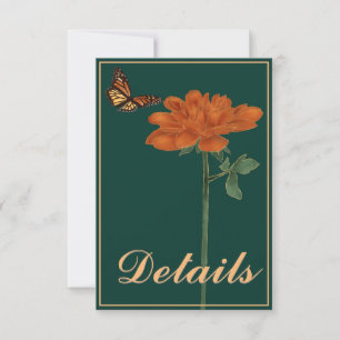 Monarch Butterfly Dahlia Forest Green Details RSVP Card