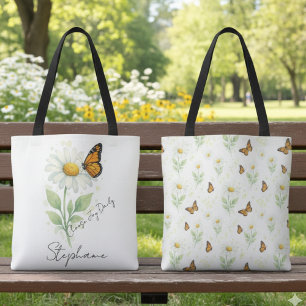 Monarch Butterfly Daisy Flower Choose Joy Daily Tote Bag
