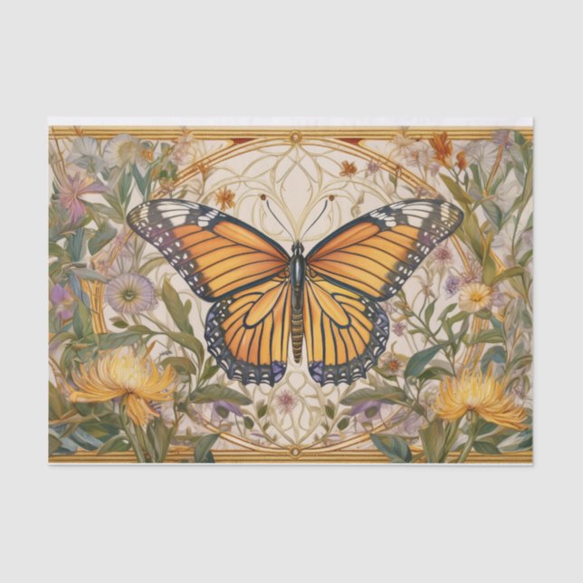 Monarch Butterfly Elegance, Wildflowers & Gold  Tissue Paper (Front)