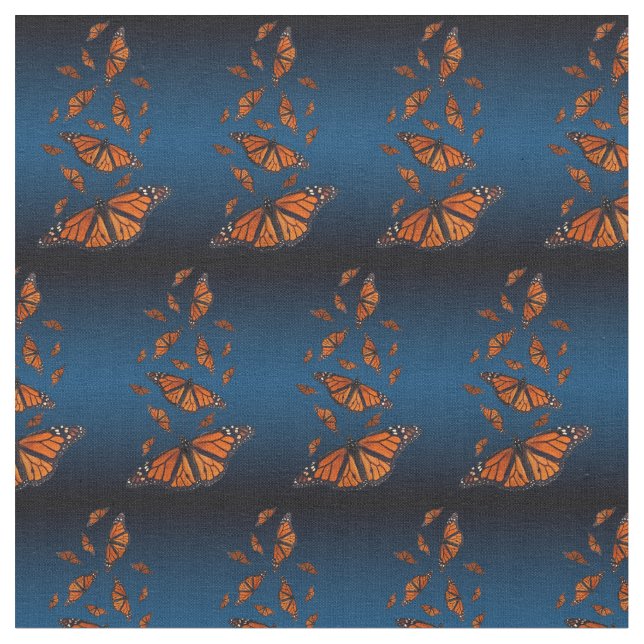 Monarch Butterfly Fabric (Light/Dark Blue) (Close Up)