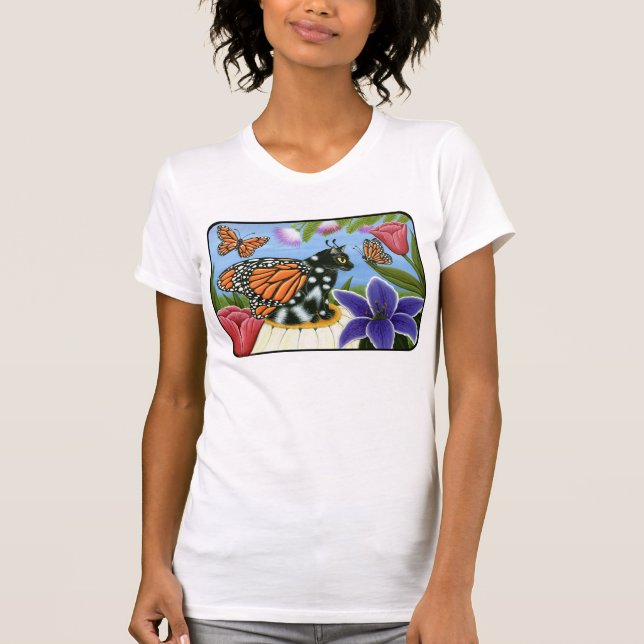 Monarch Butterfly Fairy Cat Fantasy Art T-Shirt (Front)