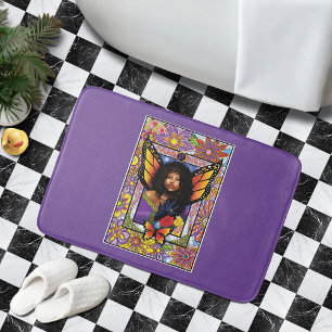 Monarch Butterfly Fairy Purple Floral Bath Mat