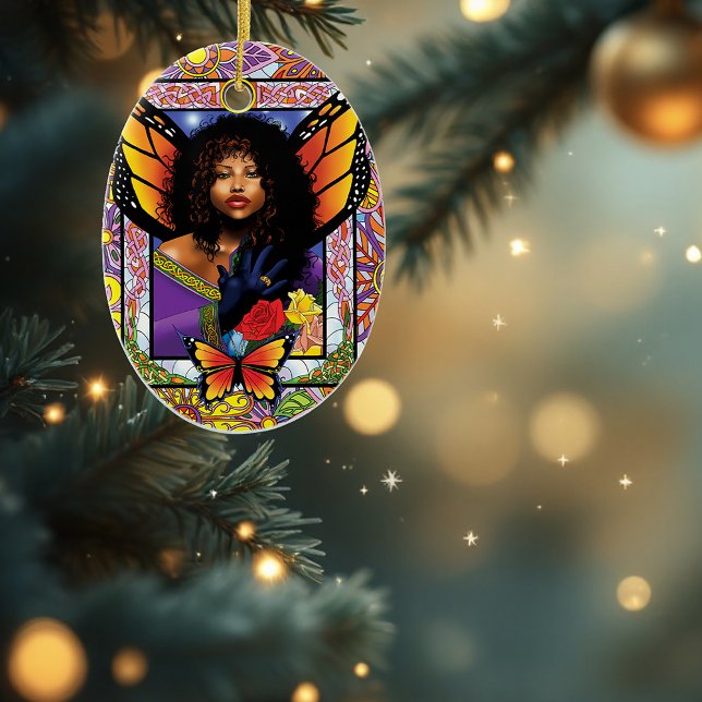 Monarch Butterfly Fairy Purple Floral Ceramic Ornament (Creator Uploaded)