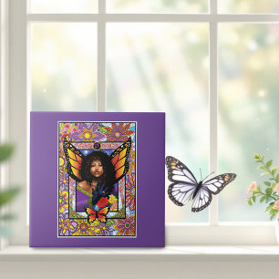 Monarch Butterfly Fairy Purple Floral Ceramic Tile