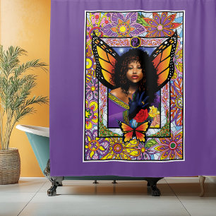 Monarch Butterfly Fairy Purple Floral Shower Curtain