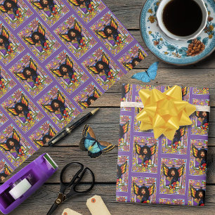 Monarch Butterfly Fairy Purple Floral Wrapping Paper