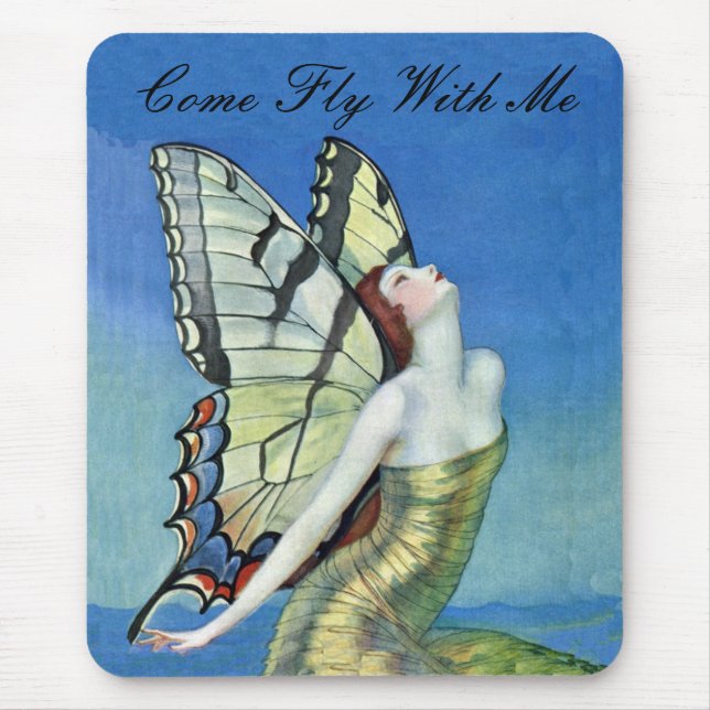 Monarch Butterfly Fairy Wearing Golden Dress Mouse Pad (Front)