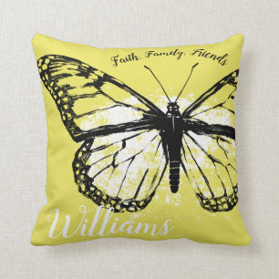 Monarch Butterfly Faith Family, Friends Yellow Cushion