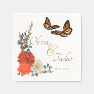 Monarch Butterfly Fall Floral ivory Custom Napkin