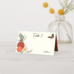 Monarch Butterfly Fall Floral Ivory Place Card