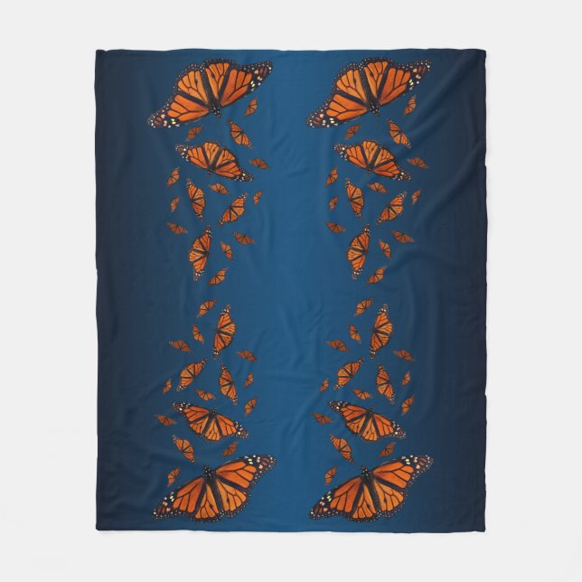 Monarch Butterfly Fleece Blanket (Light/Dark Blue) (Front)