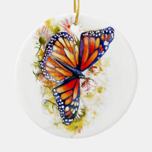 Monarch Butterfly Floral Ceramic Ornament