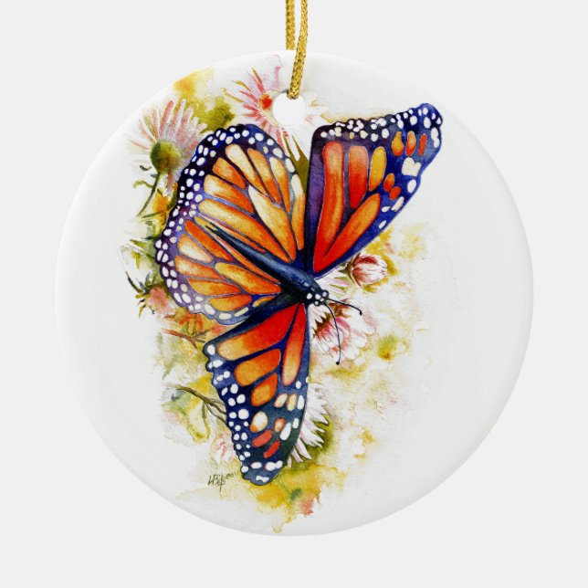 Monarch Butterfly Floral Ceramic Ornament (Front)