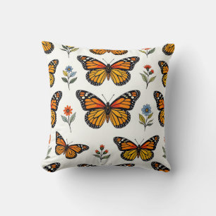 Monarch Butterfly Floral Pattern Cushion
