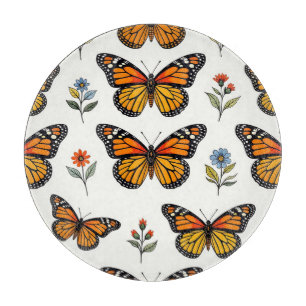 Monarch Butterfly Floral Pattern Cutting Board