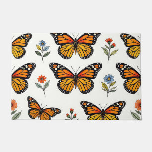 Monarch Butterfly Floral Pattern Doormat