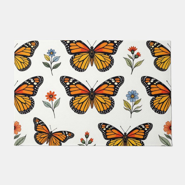 Monarch Butterfly Floral Pattern Doormat (Front)