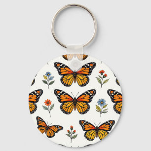 Monarch Butterfly Floral Pattern Key Ring