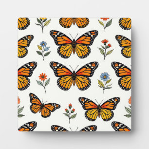Monarch Butterfly Floral Pattern Plaque