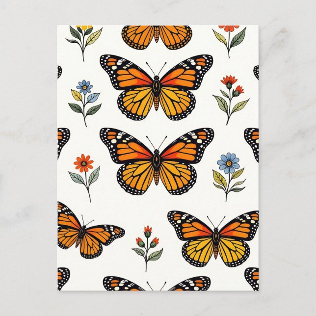 Monarch Butterfly Floral Pattern Postcard (Front)