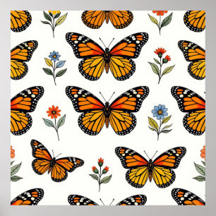 Monarch Butterfly Floral Pattern Poster
