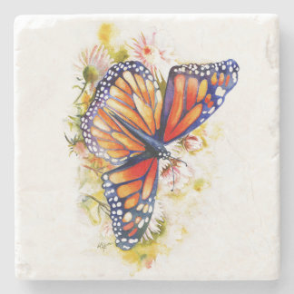 Monarch Butterfly Floral Stone Coaster