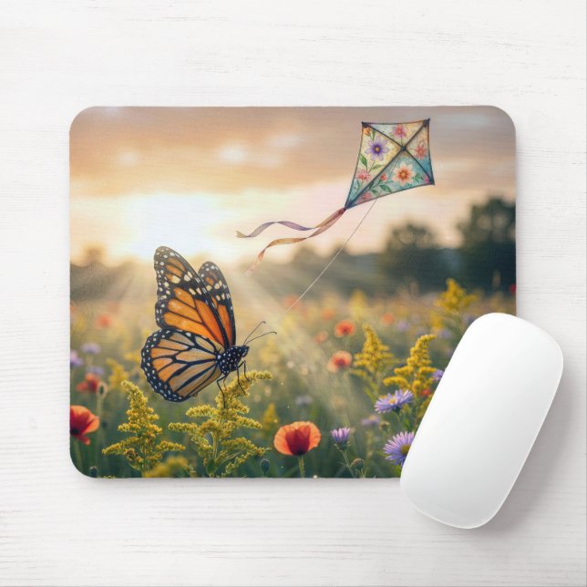 Monarch Butterfly Flying a Kite Mouse Pad (With Mouse)
