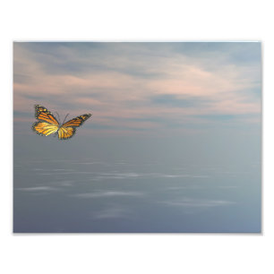 Monarch butterfly flying upon the ocean photo print